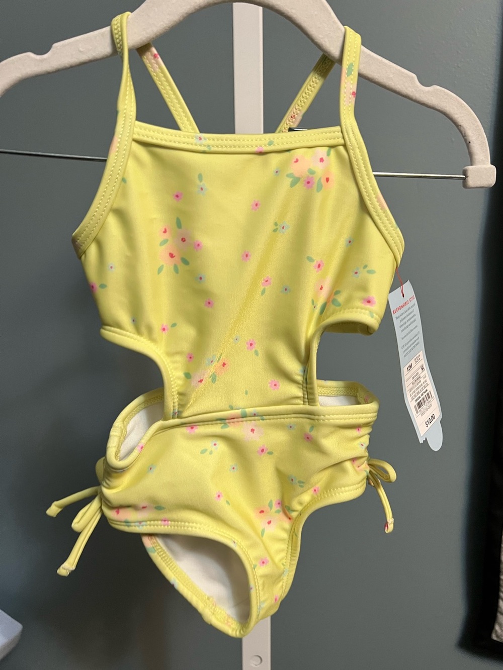 Cat & Jack Yellow Floral Cutout One-Piece Swimsuit NWT 12 months